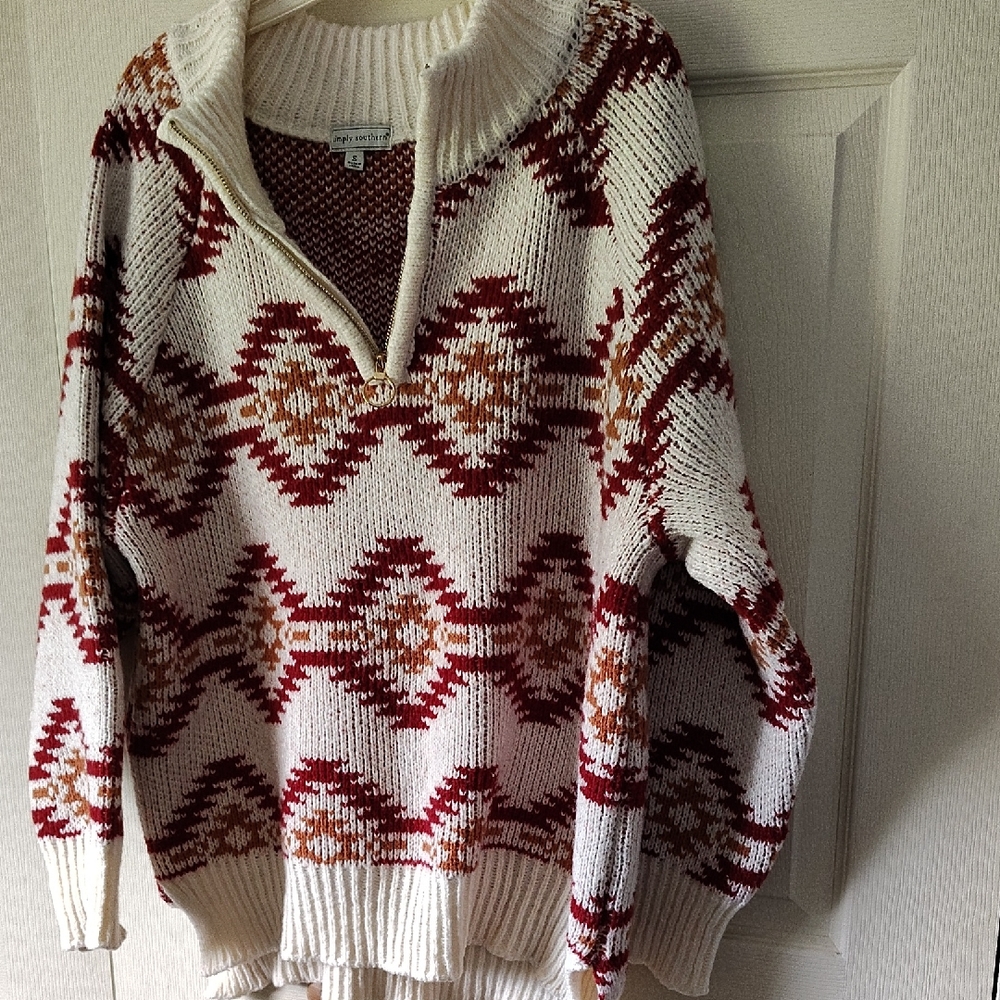 Elegant Cowl Neck Sweater - Burgundy and Cream
